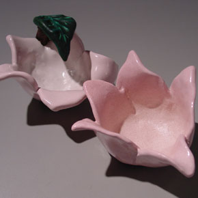 Ceramic Flowers, Aluminum sugar and creamer bowls